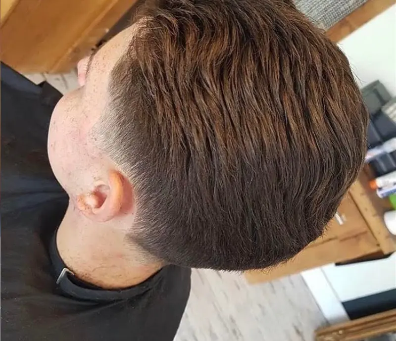 Overhead view of a carefully blended short haircut