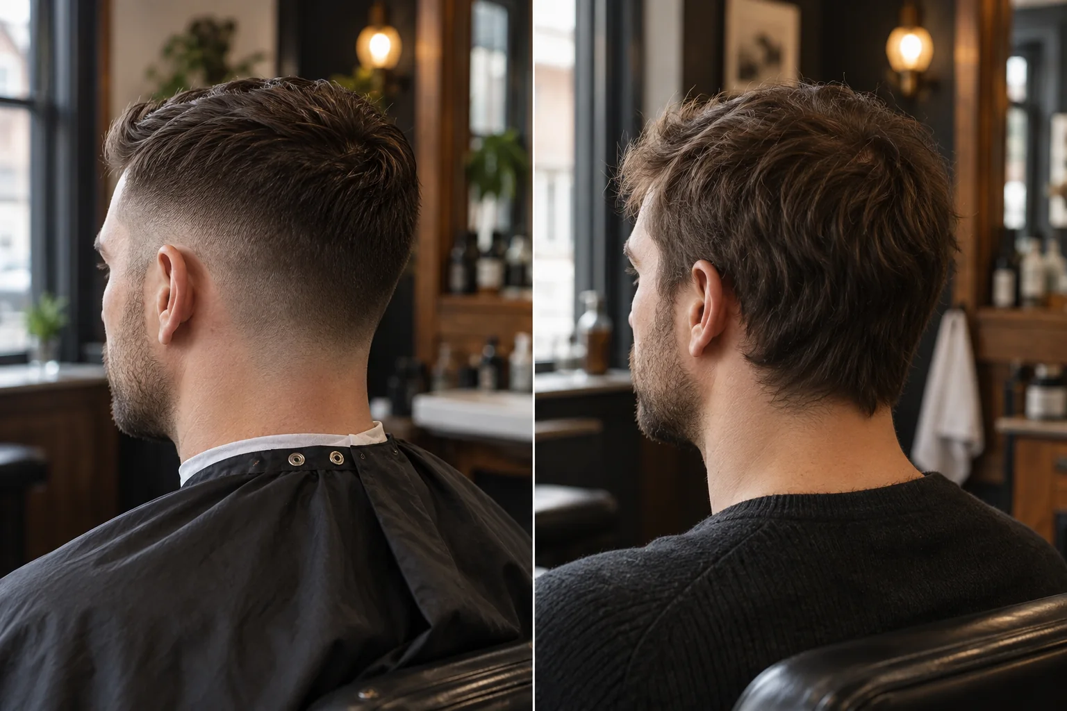 Fresh short haircut compared with the same style after growing out